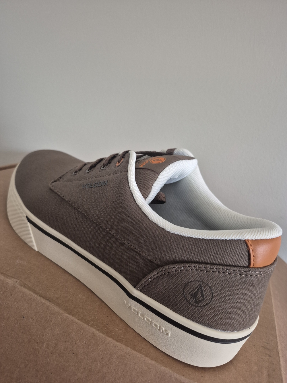 Volcom Men's Low-Top Canvas Sneaker in Brown with White Trim